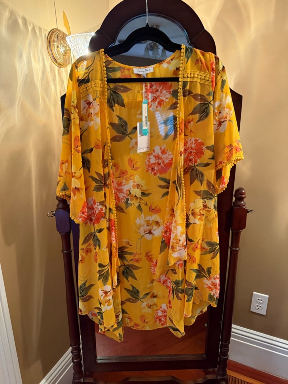 emory park Yellow Floral Open-Front Kimono Tunic
